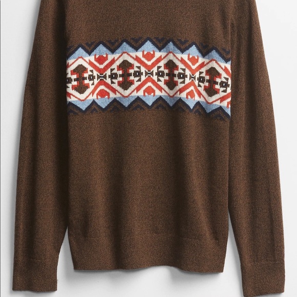 Gap Mens Fair Isle Crewneck Ski Sweater Pullover XL XXL Southwestern Brown NWT - Picture 4 of 7